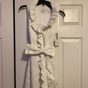 Milly white ruffled wrap dress